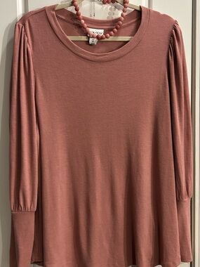 Ava & Viv Mauve Rose Long Sleeve Scoop Neck Top